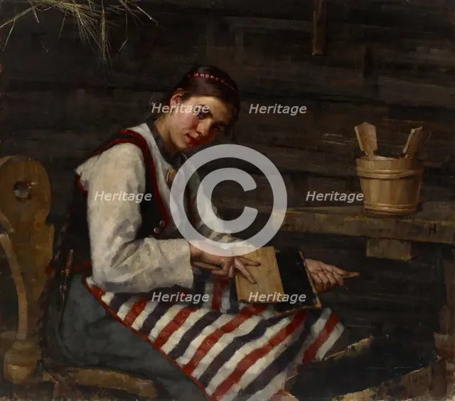 Girl Carding, 1883. Creator: Maria Wiik.