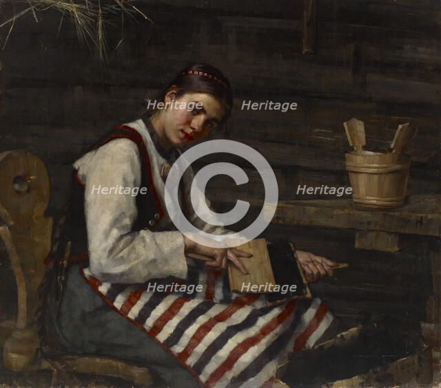 Girl Carding, 1883. Creator: Maria Wiik.