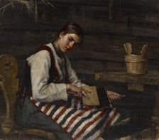 Girl Carding, 1883. Creator: Maria Wiik