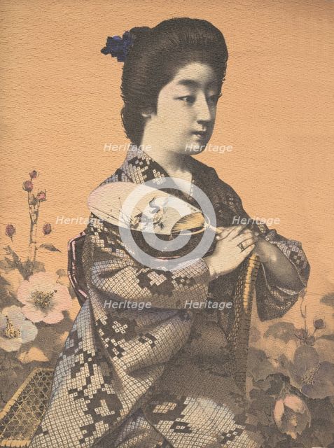 Girl Carrying a Round Paper Fan (Uchiwa), ca. 1900? Creators: Unknown, Hugechi.