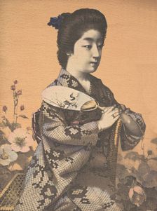 Girl Carrying a Round Paper Fan (Uchiwa), ca. 1900? Creators: Unknown, Hugechi