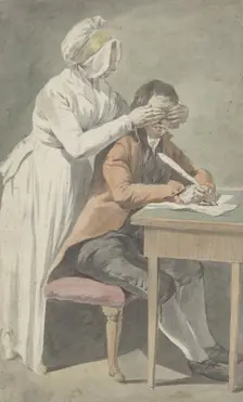 Girl covers the eyes of a youth, 1709-1789. Creator: Etienne Jeaurat