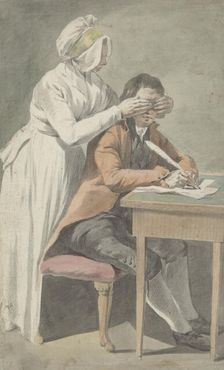 Girl covers the eyes of a youth, 1709-1789. Creator: Etienne Jeaurat