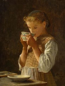 Girl drinking coffee, 1870. Creator: Anker; Albert (1831-1910)