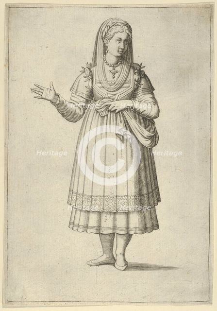 Girl from the Island of Paros, from 'Les quatre premiers livres des navigations et pérégri..., 1568. Creator: Anon.
