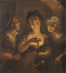Girl Holding a Candle Standing between a Fiddler and an Old Woman, 1830. Creator: Pehr Berggren