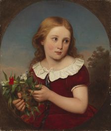 Girl holding flowers, 1857. Creator: Erik Johan Lofgren