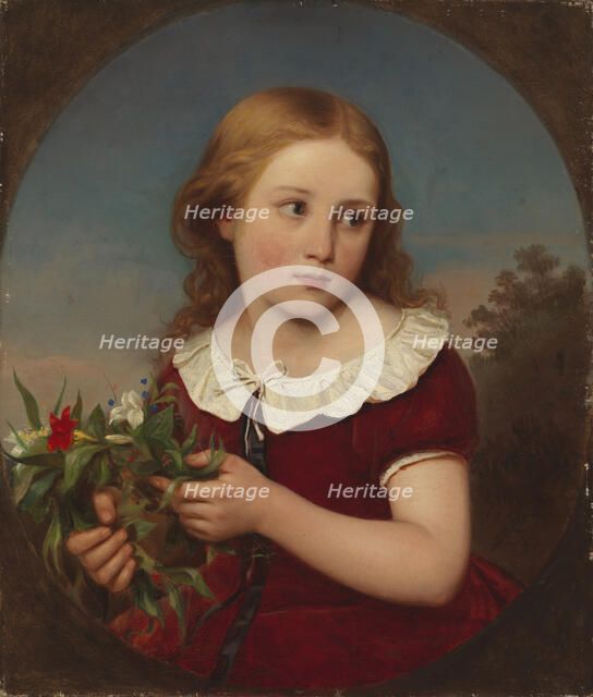 Girl holding flowers, 1857. Creator: Erik Johan Lofgren.