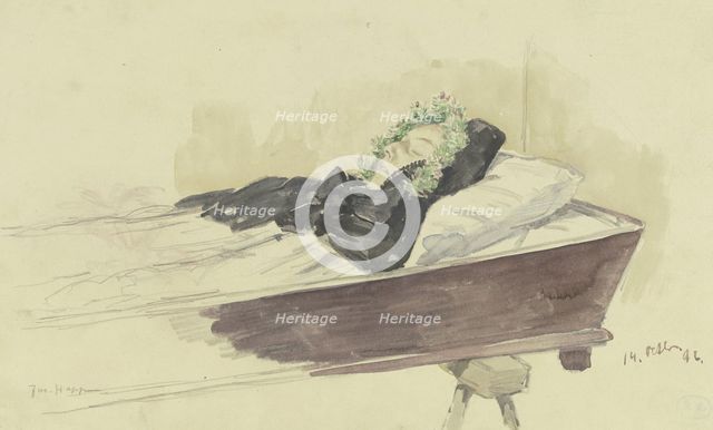 Girl in the coffin, 1896. Creator: Jacob Happ.