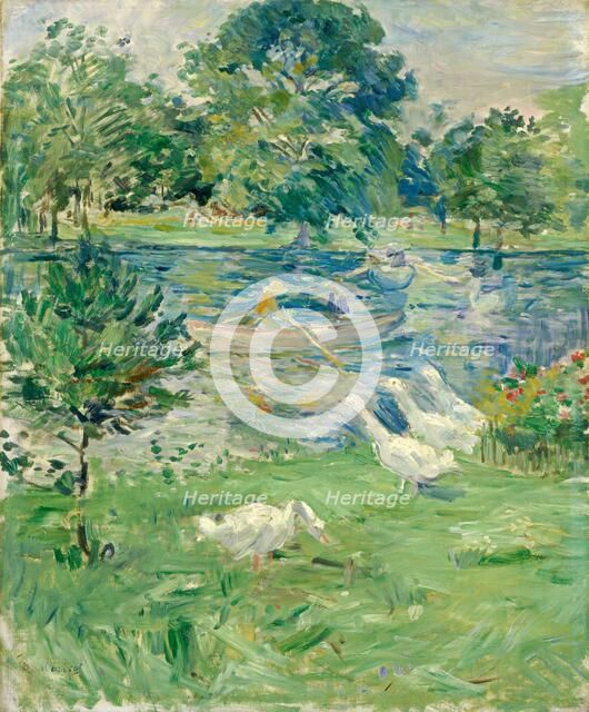 Girl in a Boat with Geese, c. 1889. Creator: Berthe Morisot.
