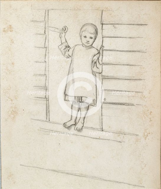 Girl in a Pinafore, standing on a Window Ledge, c1868-1869. Artist: William Holman Hunt.