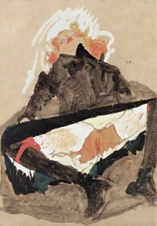 Girl in Black Dress with her Legs Spread, 1910. Artist: Schiele, Egon (1890–1918)