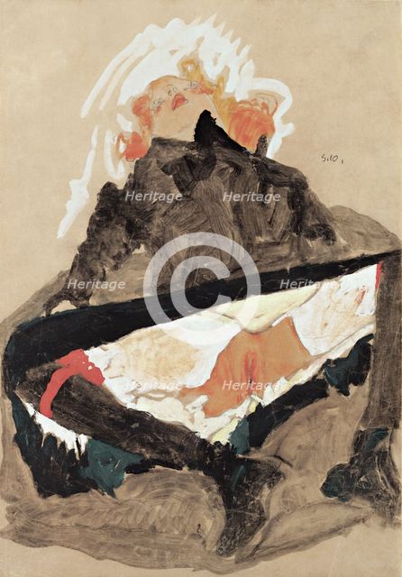 Girl in Black Dress with her Legs Spread, 1910. Artist: Schiele, Egon (1890–1918)