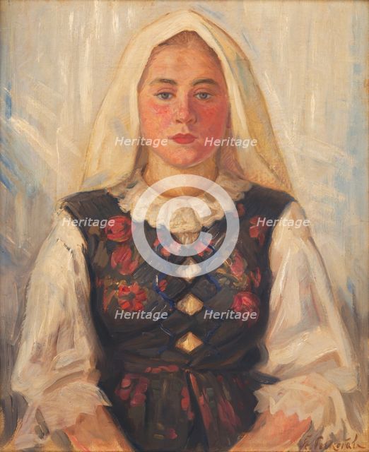 Girl in folk costume, 1946-1947. Creator: Stefan Polkorab.