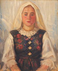 Girl in folk costume, 1946-1947. Creator: Stefan Polkorab