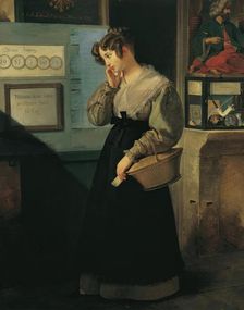 Girl in front of the lottery vault, 1829. Creator: Peter Fendi