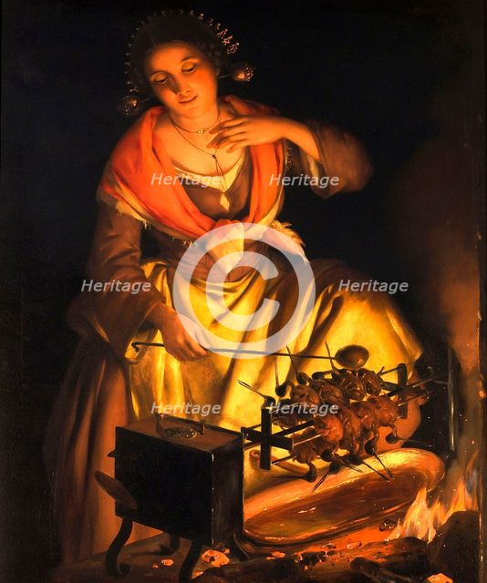 Girl in front of a fireplace, 1870.
