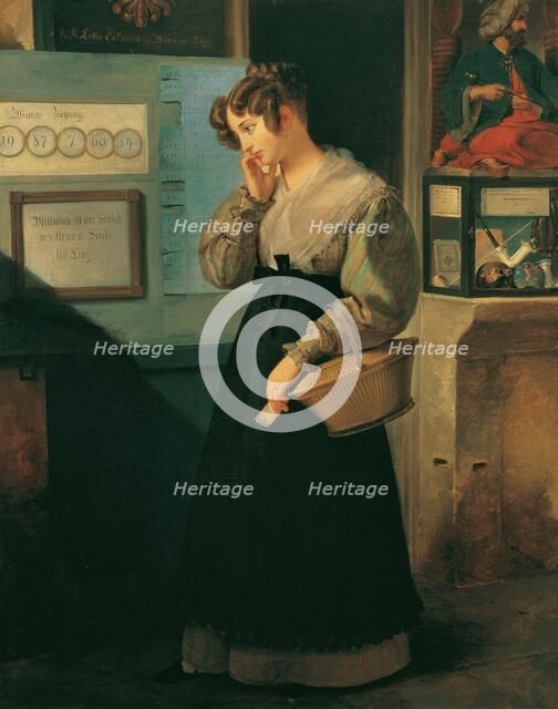 Girl in Front of a Lottery Shop, 1829. Creator: Fendi, Peter (1796-1842).