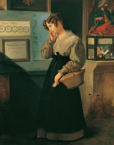 Girl in Front of a Lottery Shop, 1829. Creator: Fendi, Peter (1796-1842)
