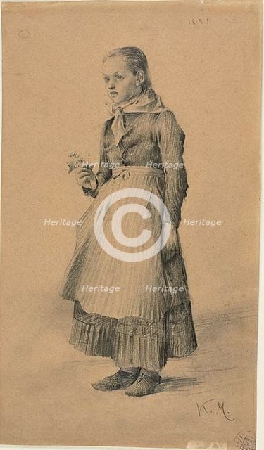 Girl in Peasant Dress (recto); Sheet of Sketches: Women and Girls (verso), 1891. Creator: Karel Vitezslav Masek.