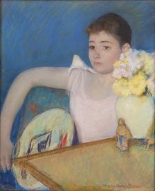 Girl in Pink with a Fan, 1889. Creator: Cassatt, Mary (1845-1926)