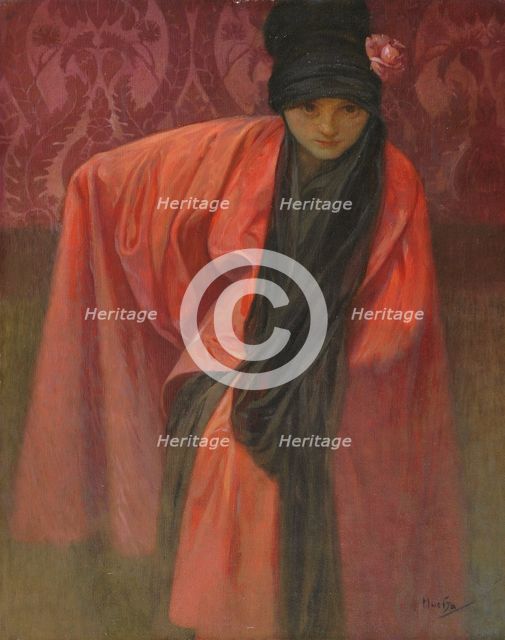 Girl in Red, c. 1914. Artist: Mucha, Alfons Marie (1860-1939)