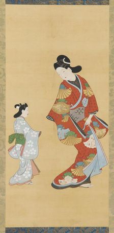 Girl in scarlet and gold dress with a child, 1615-1868. Creator: Unknown