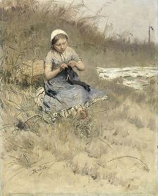 Girl Knitting, 1885-1886. Creator: Bernardus Johannes Blommers
