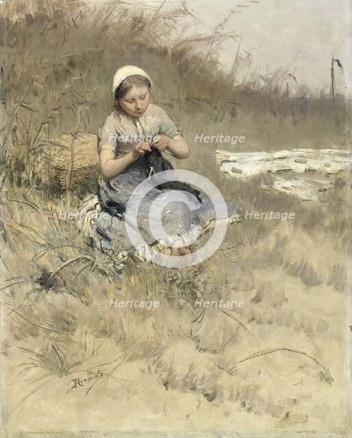 Girl Knitting, 1885-1886. Creator: Bernardus Johannes Blommers.