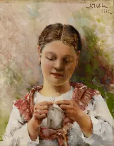 Girl Knitting, 1882. Creator: Aukusti Uotila