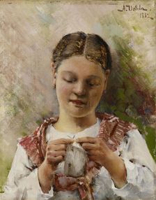 Girl Knitting, 1882. Creator: Aukusti Uotila