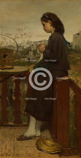 Girl knitting on a balcony, Montmartre, 1869. Artist: Maris, Jacob (1837-1899)