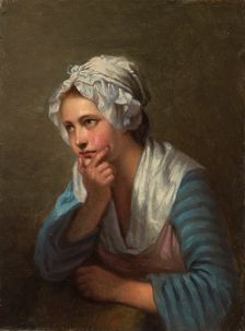 Girl Leaning on Her Hand, copy of detail in Jean-Baptiste Greuze's painting..., 1870-1873. Creator: Ida Silfverberg