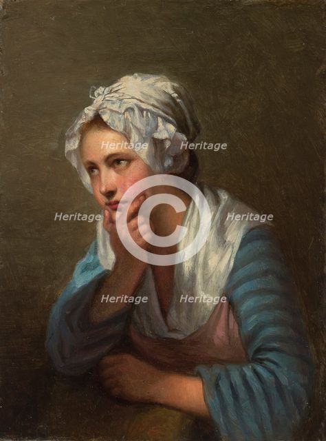 Girl Leaning on Her Hand, copy of detail in Jean-Baptiste Greuze's painting..., 1870-1873. Creator: Ida Silfverberg.