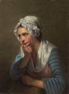 Girl Leaning on Her Hand, copy of detail in Jean-Baptiste Greuze's painting..., 1870-1873. Creator: Ida Silfverberg