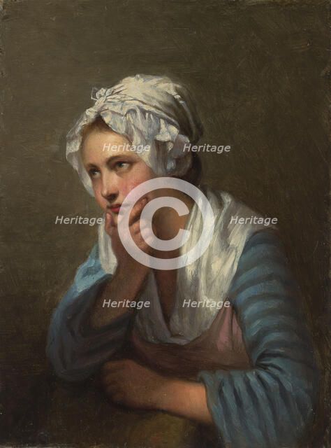 Girl Leaning on Her Hand, copy of detail in Jean-Baptiste Greuze's painting..., 1870-1873. Creator: Ida Silfverberg.