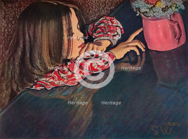 'Girl Looking at Flower Vase', 1902. Artist: Stanislaw Wyspianski.