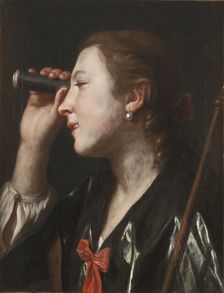 Girl Looking through a Telescope, mid-18th century. Creator: Pietro Rotari