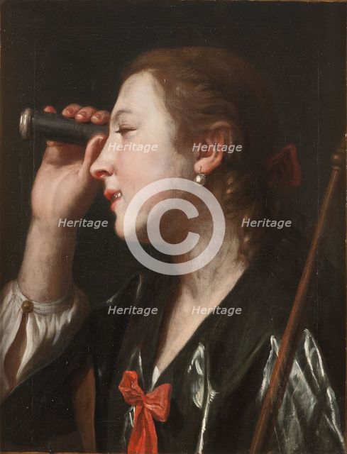 Girl Looking through a Telescope, mid-18th century. Creator: Pietro Rotari.