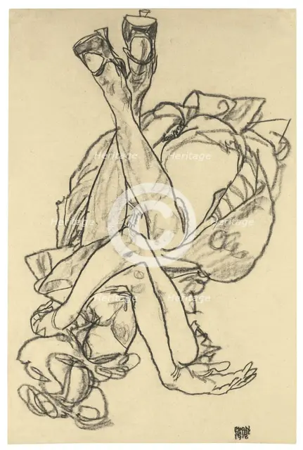 Girl lying on her back with crossed arms and legs, 1918. Artist: Schiele, Egon (1890–1918)
