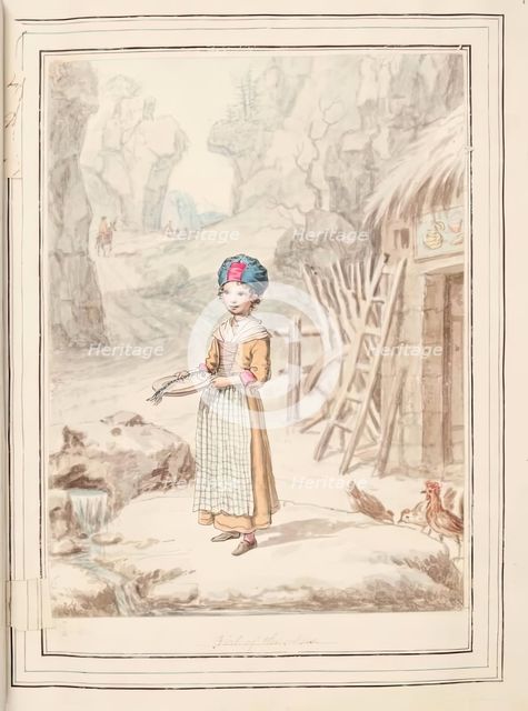 Girl of the Alps, leaf from 'A Collection of Dresses by David Allan Mostly from Nature', 1776. Creator: David Allan.