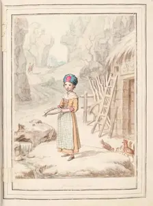 Girl of the Alps, leaf from A Collection of Dresses by David Allan Mostly from Nature 1776. Creator: David Allan