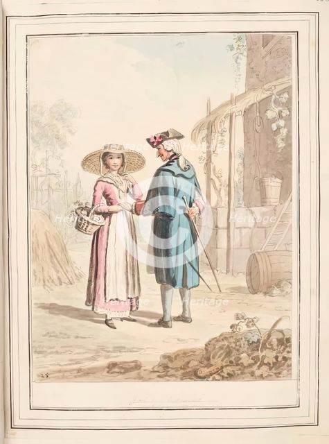Girl of Piedmont, leaf from 'A Collection of Dresses by David Allan Mostly from Nature', 1776. Creator: David Allan.
