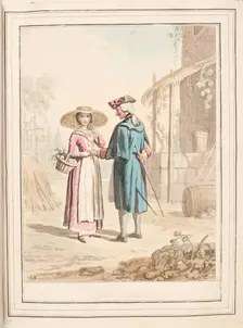 Girl of Piedmont, leaf from A Collection of Dresses by David Allan Mostly from Nature 1776. Creator: David Allan