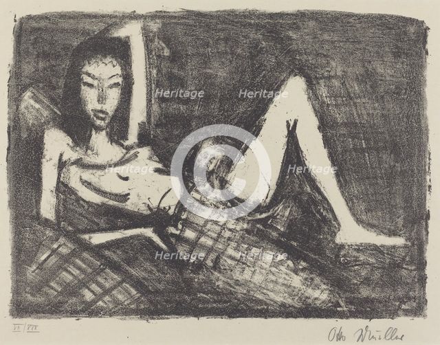 Girl on a Couch (Mädchen auf dem Kanapee), 1921/1922. Creator: Otto Mueller.