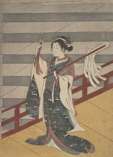 Girl on Balcony above Stone Stairway, ca. 1768., ca. 1768. Creator: Suzuki Harunobu