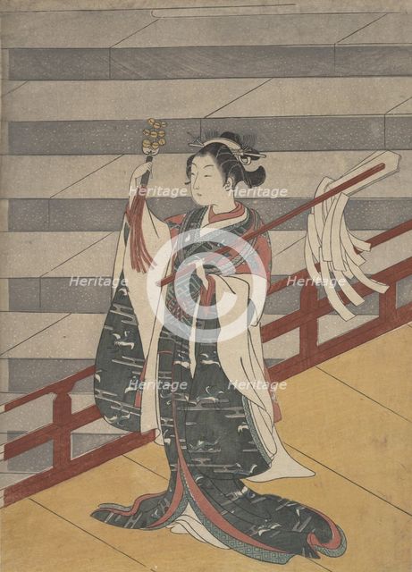 Girl on Balcony above Stone Stairway, ca. 1768., ca. 1768. Creator: Suzuki Harunobu.
