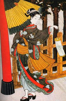 Girl on Her Way to the Shinto Shrine on a Stormy Night, 18th century