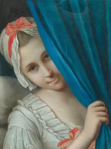 Girl peeking out from behind a curtain. Creator: Rotari, Pietro Antonio (1707-1762)