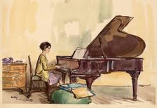 Girl Playing a Piano. Creator: Urushibara Mokuchu
